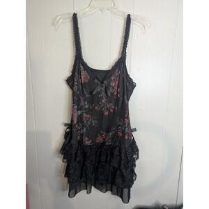 Baby doll Y2K Goth vintage floral design lace ruffle cami dress shorts underneat